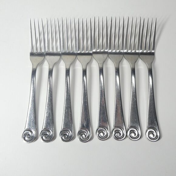 Robert Welch Ammonite 8 Salad Forks Stainless Flatware Helmick Korea 18/10 - Picture 1 of 9